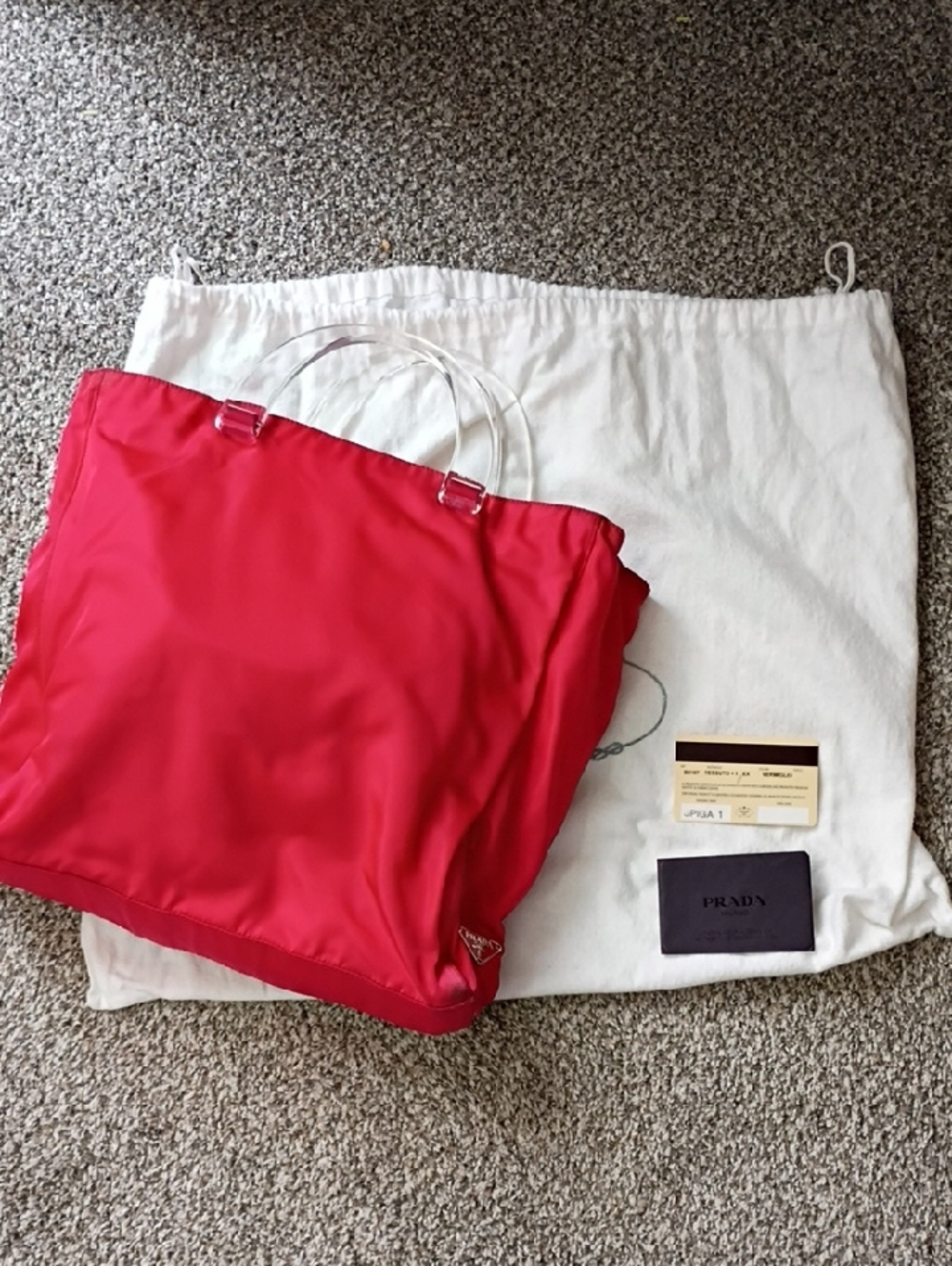 Authentic Vintage Red Prada Tessuto City Tote With Dust Bag and Auth Card.